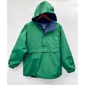 Lands End Vintage Green Anorak Jacket Half Zip Hooded Windbreaker Mens Large